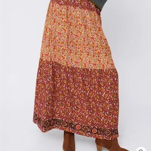 NATURAL LIFE Camille Embroidered Maxi Skirt - Stemmed Daisies Wine 🍷
